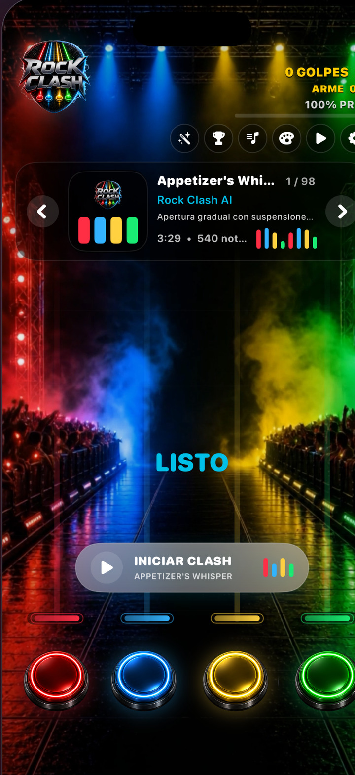 RockClash song picker and four lane rhythm gameplay