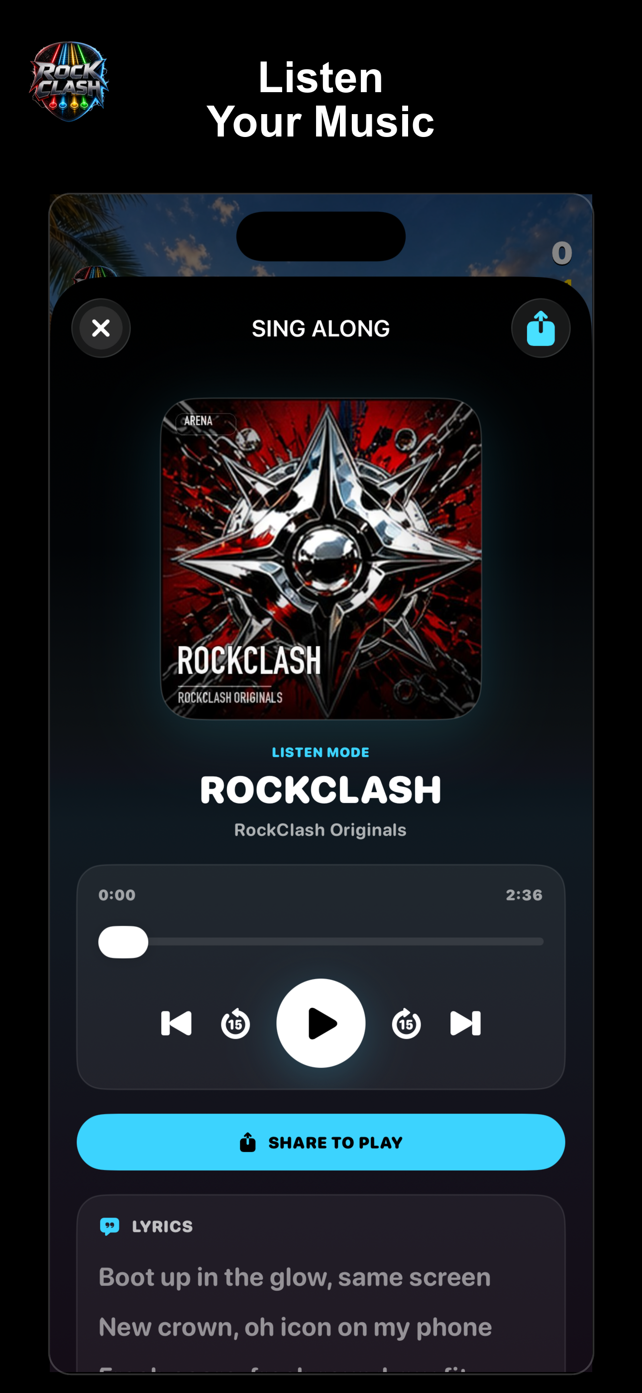 Listen in the RockClash iPhone app