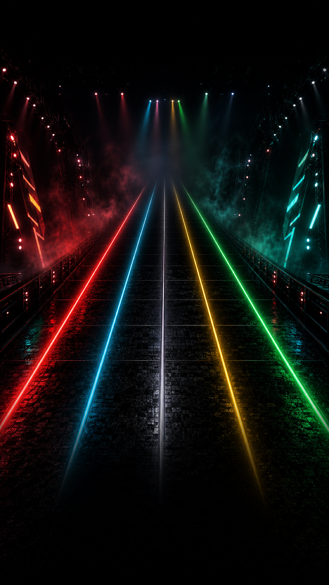 Four illuminated RockClash rhythm lanes